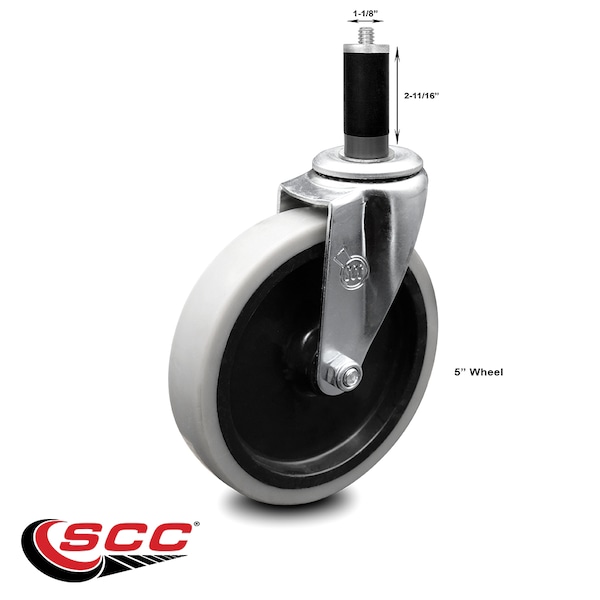 5 Inch Thermoplastic Rubber Wheel 1-1/8 Inch Expanding Stem Caster SCC